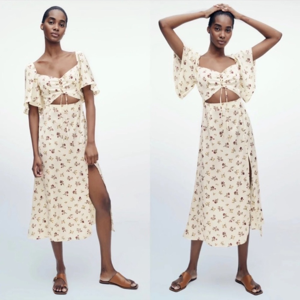 Zara floral print vanilla dress size small.